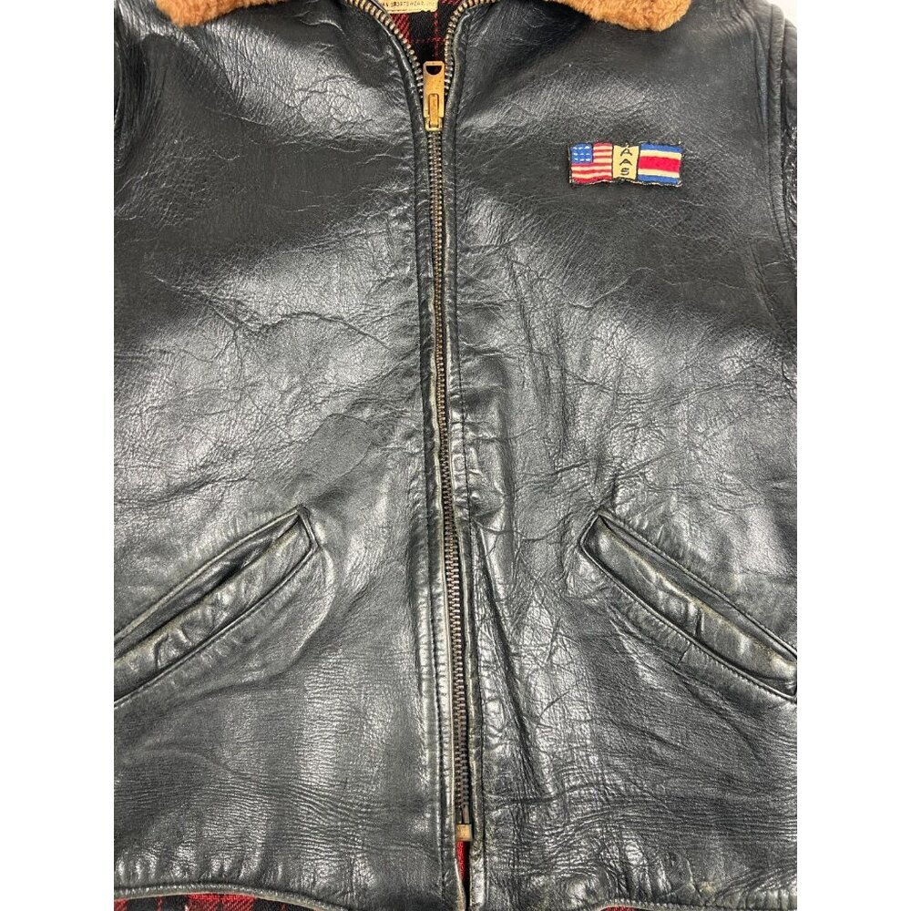Borman Sports Bormcolt Men’s XL Vintage 50s Black Leather Bomber Jacket - Picture 10 of 15